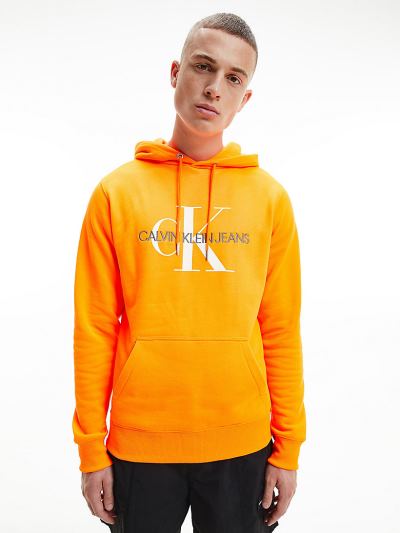 Calvin Klein Ruhák HU831475 | Calvin Klein Monogram Logo Férfi Kapucnis Pulóver Narancssárga